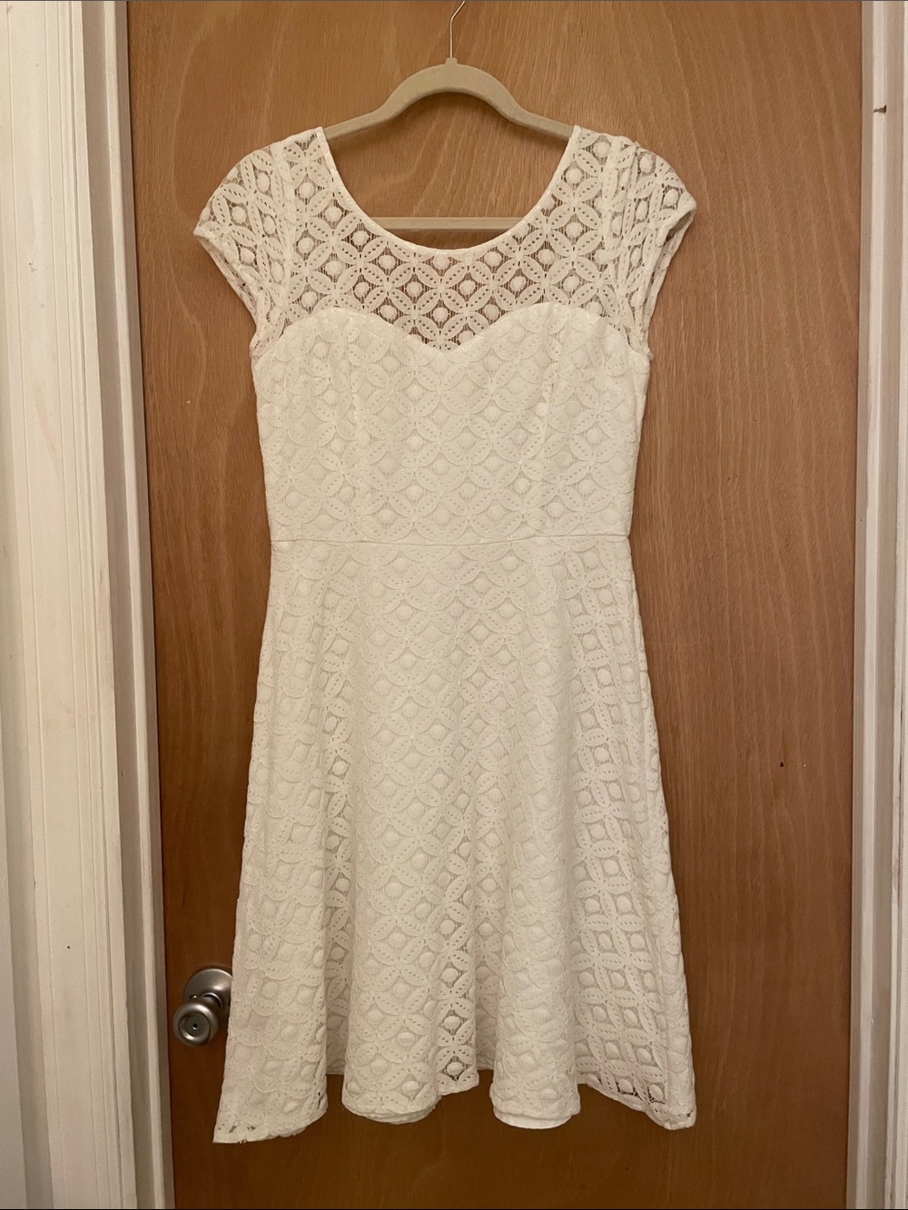 White House Black Market Cream Lace Fit-and-Flare Mini Dress